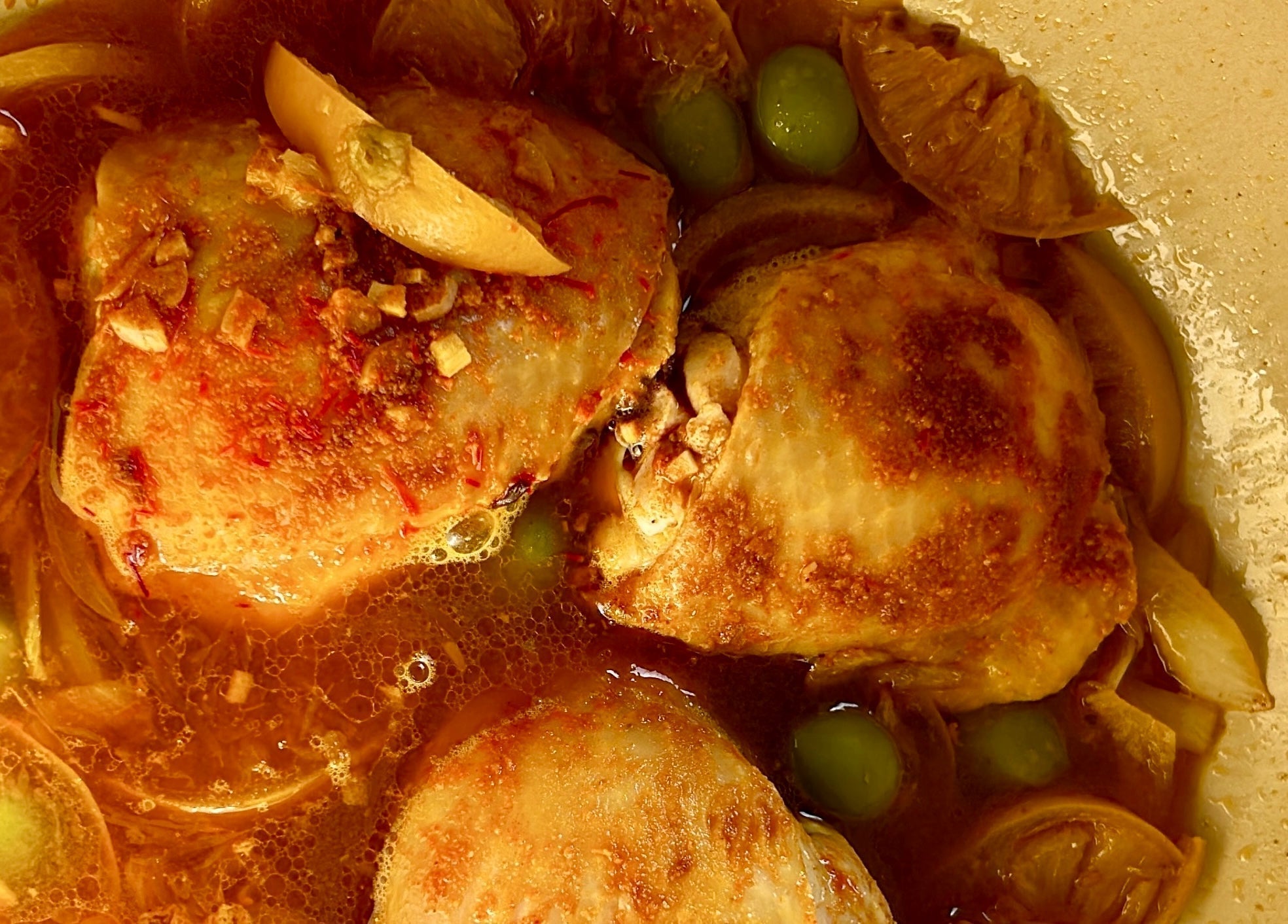 Moroccan saffron chicken with preserved lemons and olives