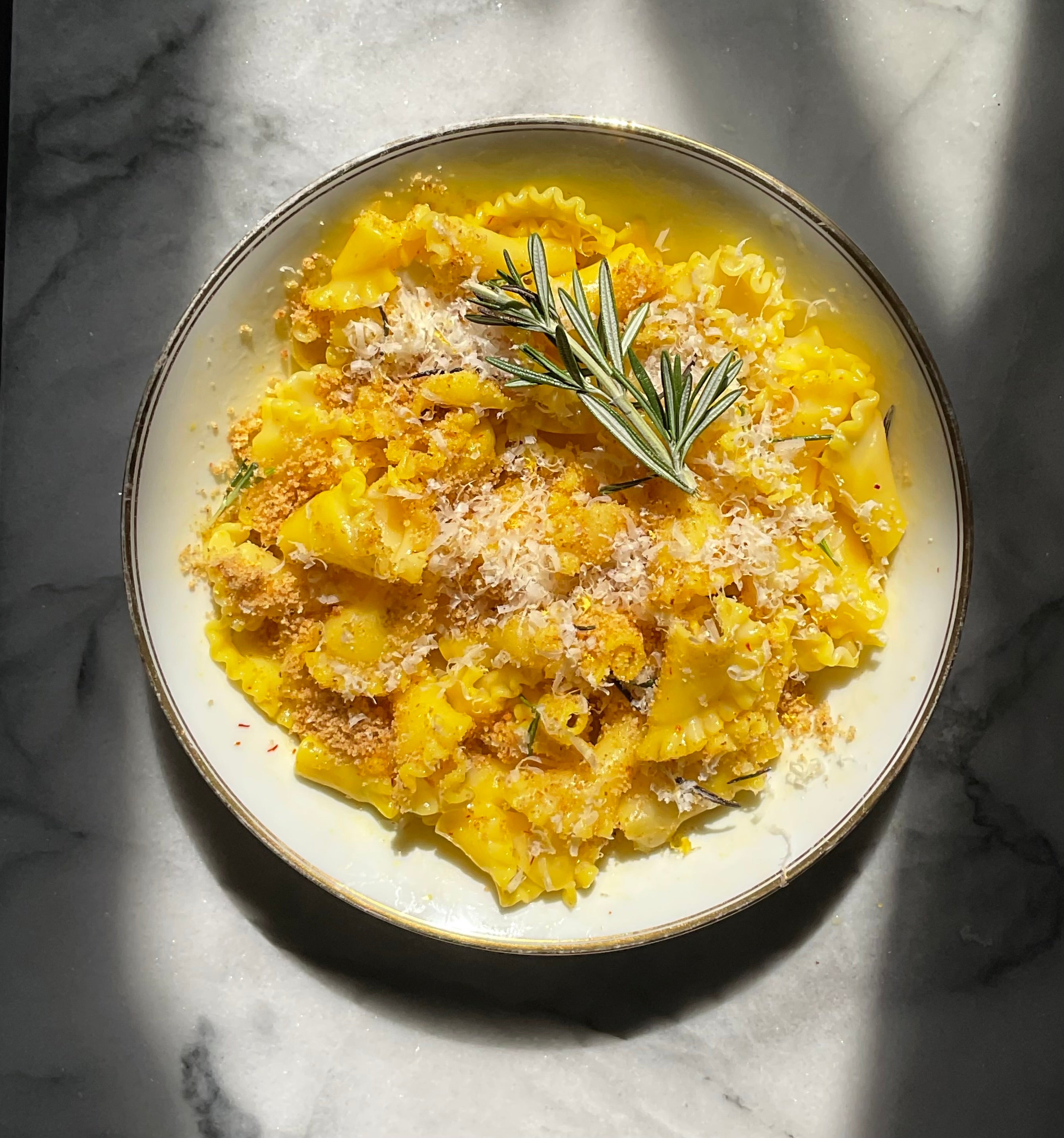 Saffron Pasta with Rosemary & Garlicky Breadcrumbs
