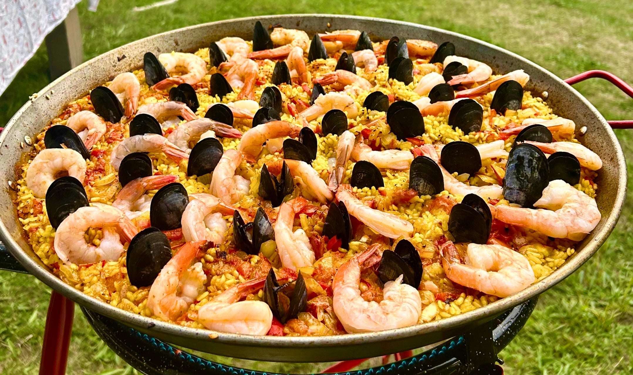 Saffron seafood paella with American saffron and summer produce