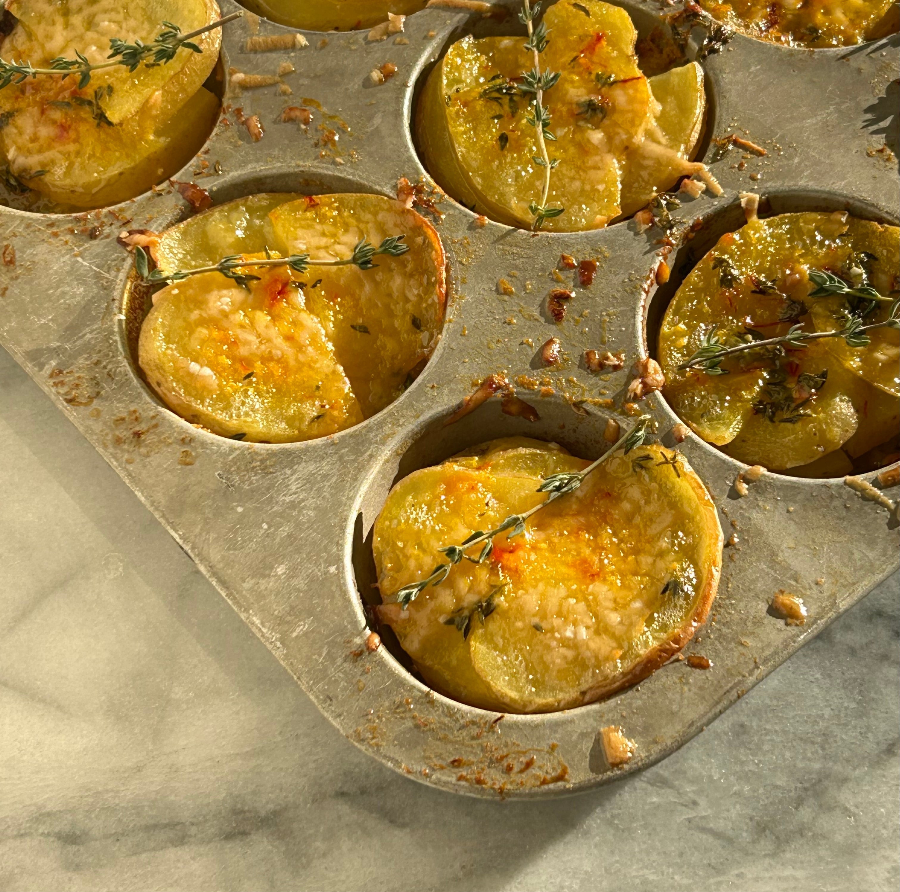 Saffron Garlic Potato Stacks